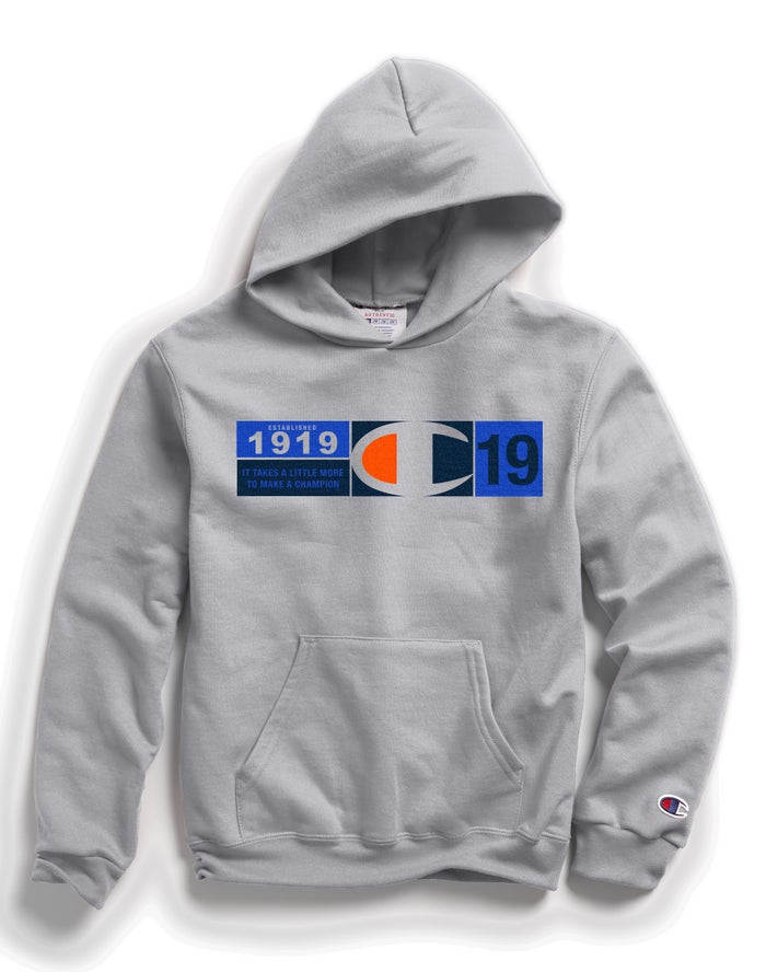 Champion Double Dry Knockout Logo Erkek Çocuk Kapşonlu Sweatshirt Gri ( JLYUIV823 )